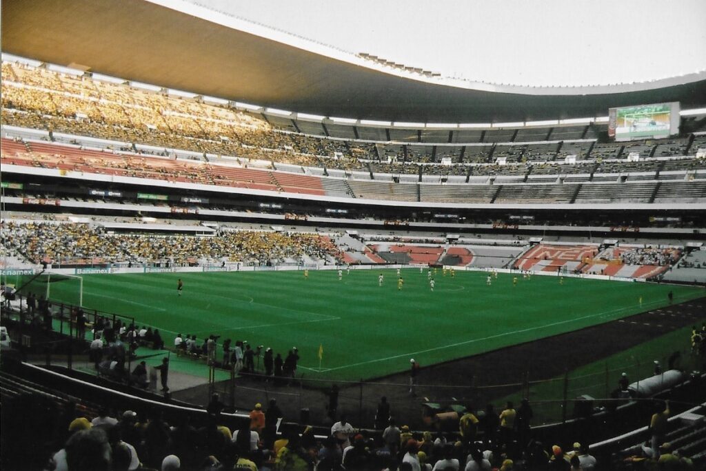 Scene from inside the national Aztec Stadium in Mexico City during the course of a league game.