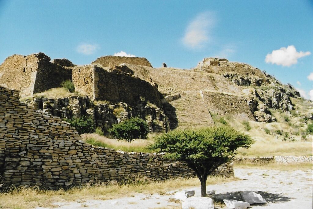 Ruins of a stepped pyramid at the ancient city of La Quemada, near Zacatecas.