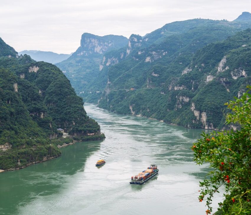 container ship on the river